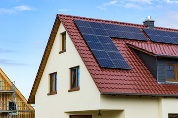 roof with solar panel on a new house