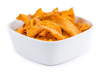 Fresh made Sweet Poto Chips over white