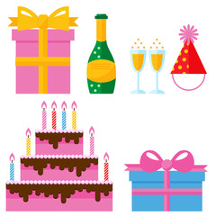 Party icons celebration happy birthday surprise decoration event anniversary vector.