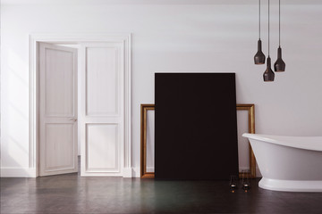 White bathroom, black poster toned