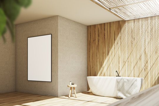 Wooden and beige bathroom, poster side