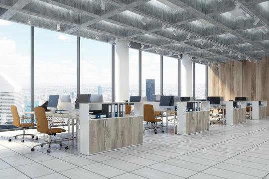 Loft downtown office, beige chairs, side