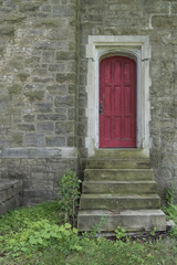 Fototapeta na wymiar Red Door & Stone Steps