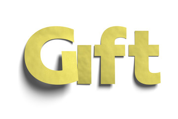 3D realistic yellow paper post it notes word gift with soft shadow isolated on white background.
