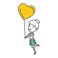 young woman with heart shaped party balloons character