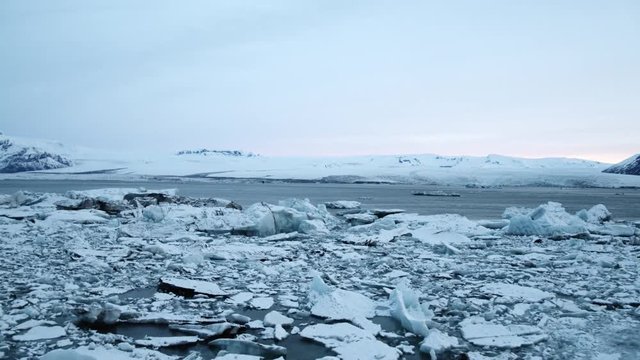 Frozen water in Iceland, aerial shot