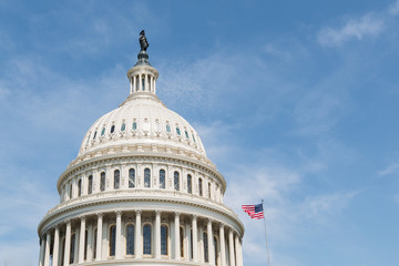 Fototapeta premium Dome of the United States Capitol building in Washington, DC., the meeting place for Congress, and the seat of the legislative branch of the federal government.
