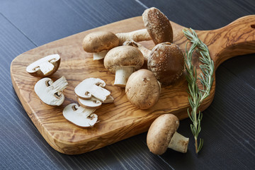 Group of Mushrooms on cutting board
