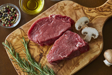 Fresh raw beef steak sliced ready for grill