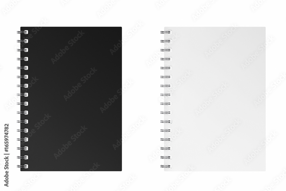 Aufkleber advertising or branding template blank notebook black and white mockups. 3d rendering