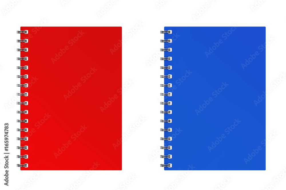 Aufkleber Advertising or Branding Template Blank Notebook Red and Blue Mockups. 3d Rendering