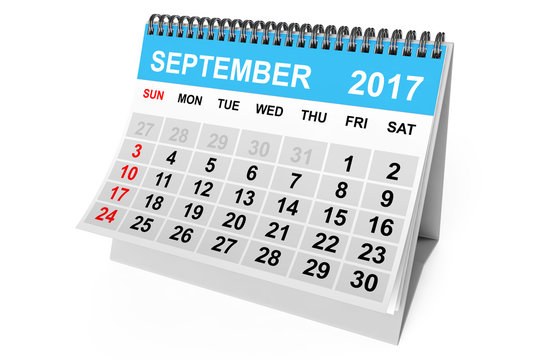 Calendar September 2017. 3d Rendering