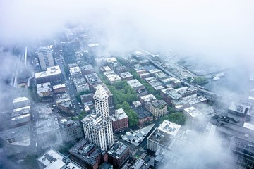 aerial views over seattle washington