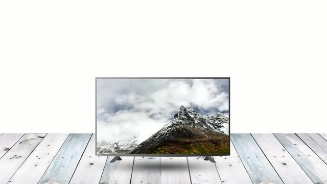 modern LCD monitor display on wood table with nature display