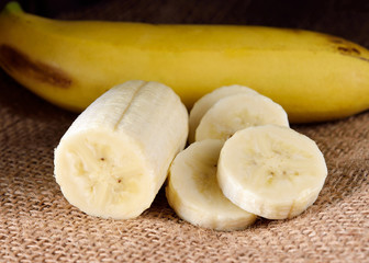 ripe banana place on hemp sack