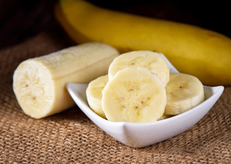 ripe banana place on hemp sack