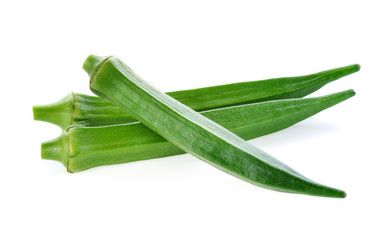 fresh okra or green roselle on white background.