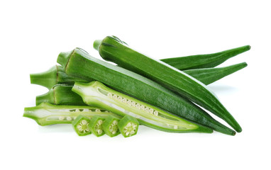 fresh okra or green roselle on white background.