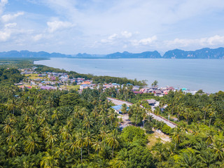 Fototapeta premium Aerial view of community near Laemsak bay in Krabi