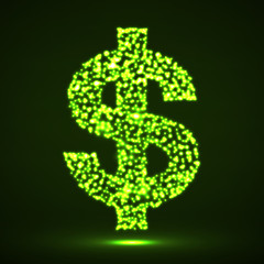 Abstract dollar sing of glowing particles. Vector