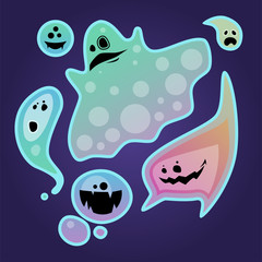 Cartoon spooky ghost character scary holiday monster costume evil silhouette creepy phantom spectre apparition vector illustration.