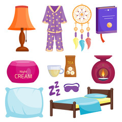 Obraz premium Sleep icons vector illustration set collection nap icon moon relax bedtime night bed time elements.