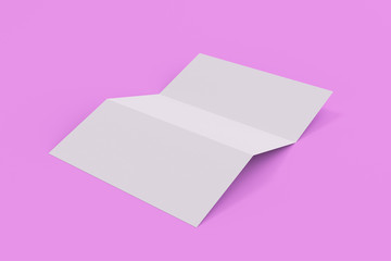 Blank white three fold brochure mockup on violet background