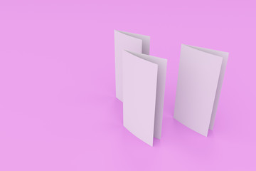 Blank white two fold brochure mockup on violet background