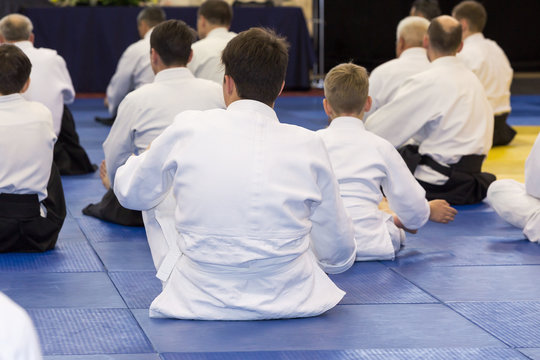 People warming up on Aikido practice