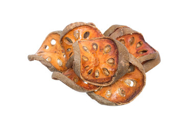 Fototapeta premium Dry Bael Fruit tea (Aegle marmelos) isolated on white background