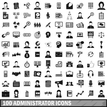 100 administrator icons set, simple style 
