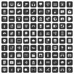 100 multimedia icons set black