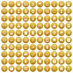 100 history icons set gold