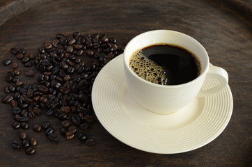 Cup Of Coffee On Wood Table.