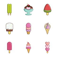 Ice cream icons set, flat style