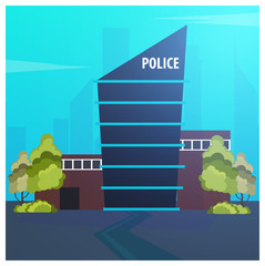 City police station department Modern building in flat style isolated on white background.