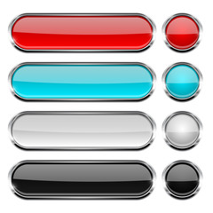 Colored collection of oval and round glass buttons with chrome frame - 165983303