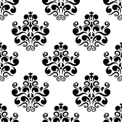Black ornaments on white background. Seamless pattern