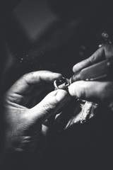 Hand-made wedding ring by goldsmith craftsman