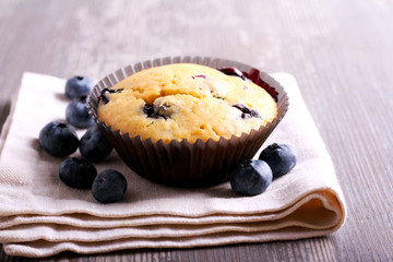 Blueberry muffins on napkin