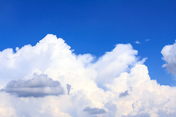 Blue sky background with white clouds on sunny summer or spring day.