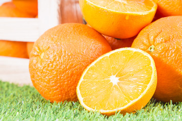 Box of isolated oranges