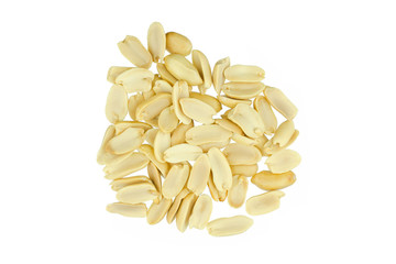 Arranged peanuts peeled and isolated on white background