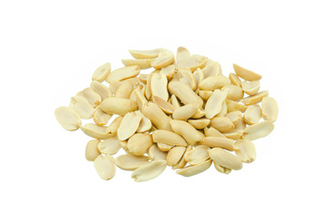 Arranged peanuts peeled and isolated on white background