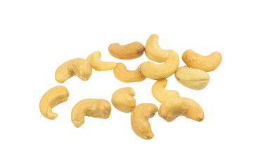 Roasted salted cashews isolated on a white background