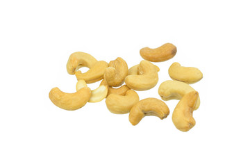 Roasted salted cashews isolated on a white background