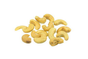 Roasted salted cashews isolated on a white background