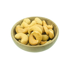 Roasted salted cashews isolated on a white background