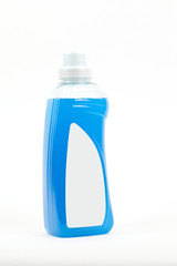 Blue bottle of detergent with white mockup label