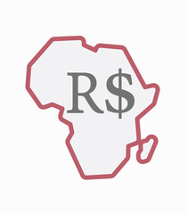 Isolated Africa map with a brazillian real currency sign